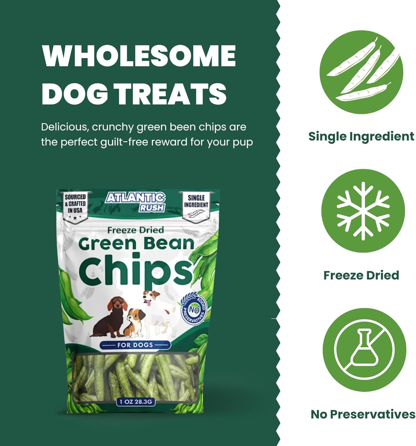 Atlantic Rush Freeze Dried Green Bean Chips for Dogs