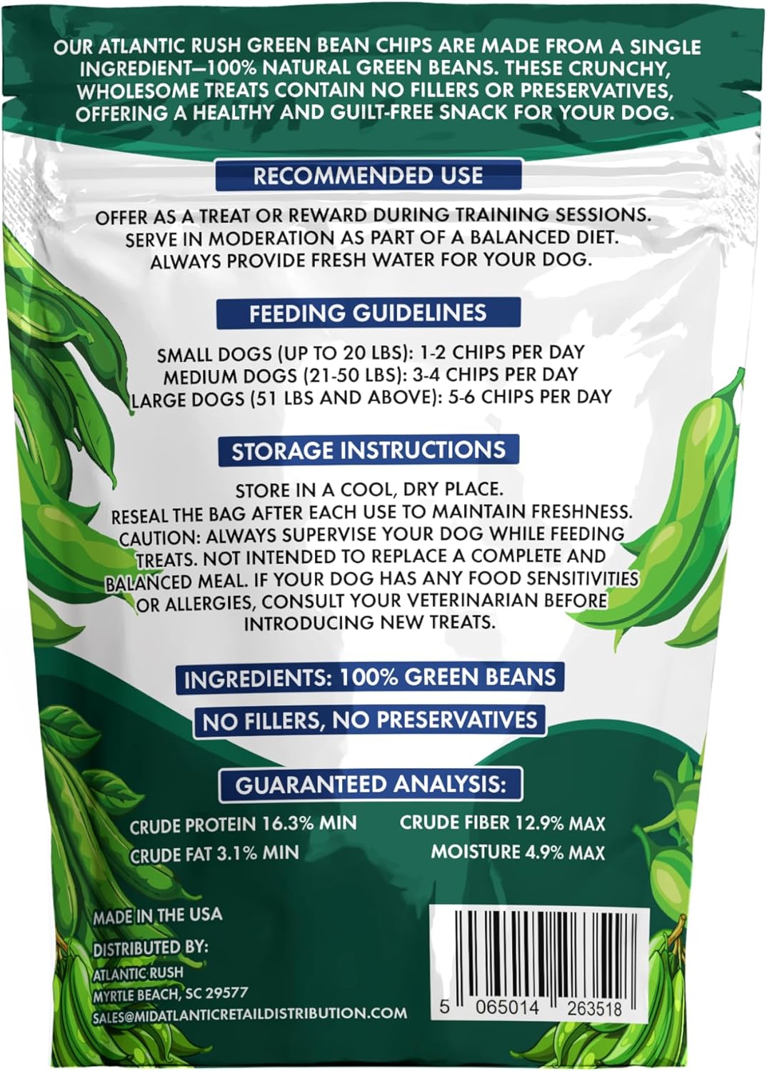 Atlantic Rush Freeze Dried Green Bean Chips for Dogs
