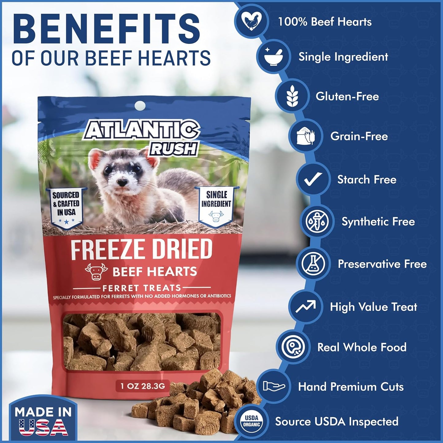 Freeze-Dried Beef Hearts Ferret Treats